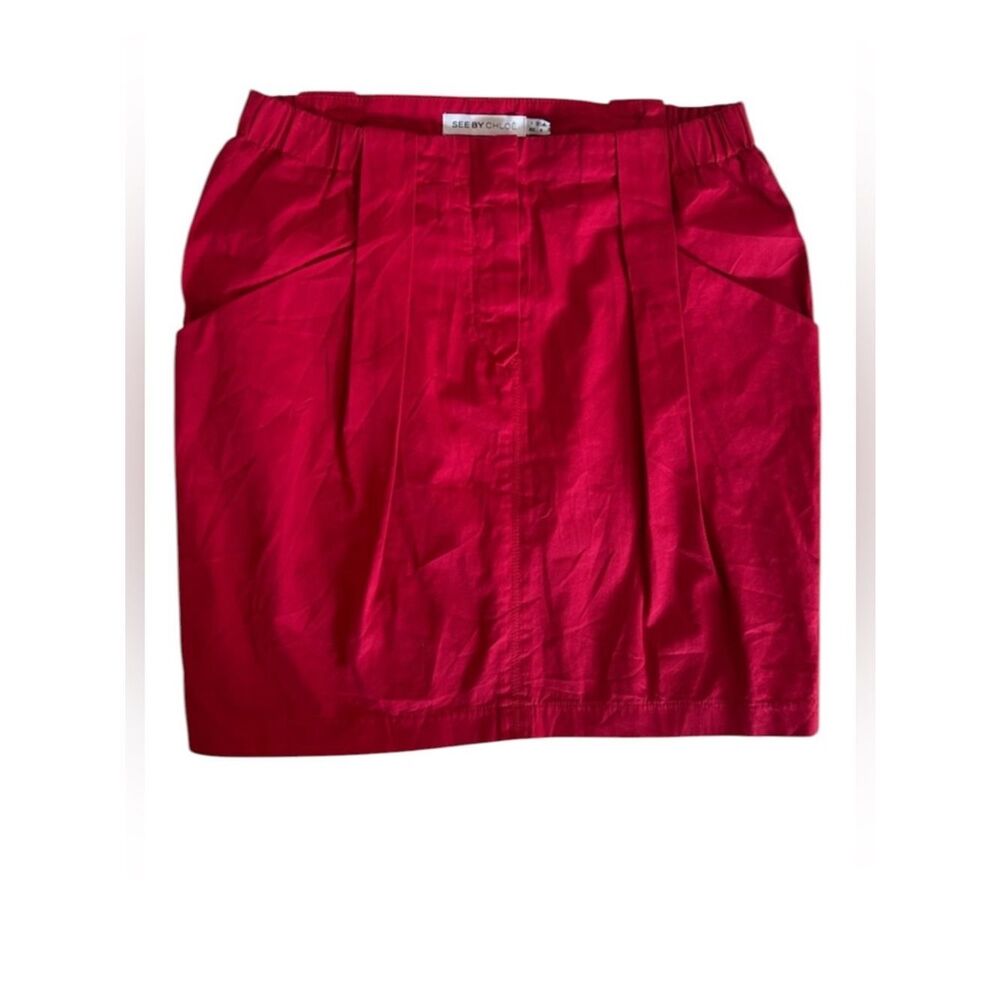 See By Chloe Vibrant Red Pleated Cotton-Blend Mini Skirt size 4